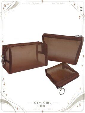 3-Piece Quick-Dry Mesh Cosmetic Bag Set Transparent Travel Toiletry Organizer